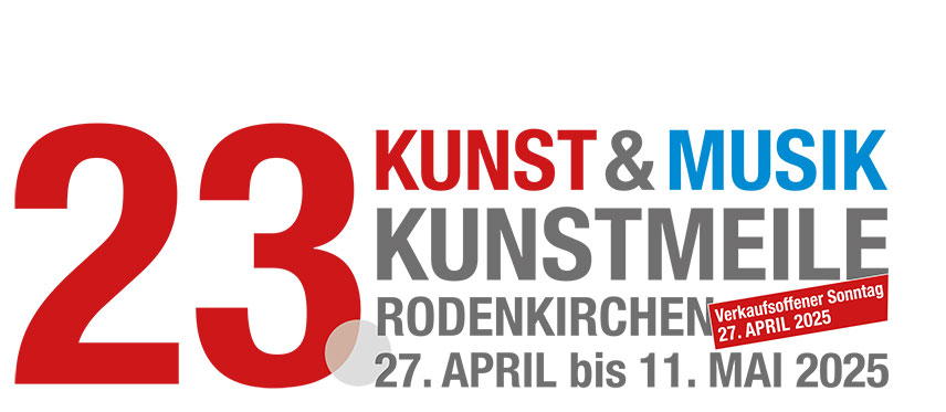 Schriftzug der 23. Rodenkirchener Kunstmeile 2025 mit Kunst und Musik für die Künstlerwebseite